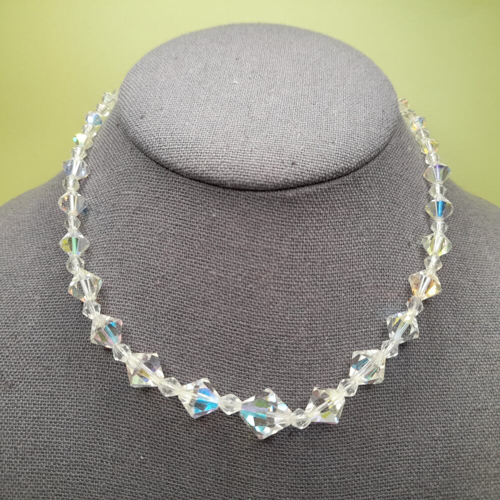 Vintage 1950s Aurora Borealis Crystal Bead Single Strand Necklace, 15 Inches